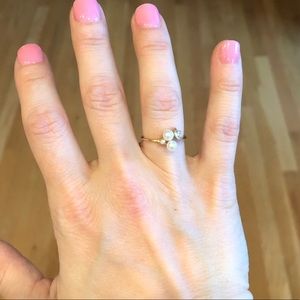 Gold, pearl and diamond ring - size 5